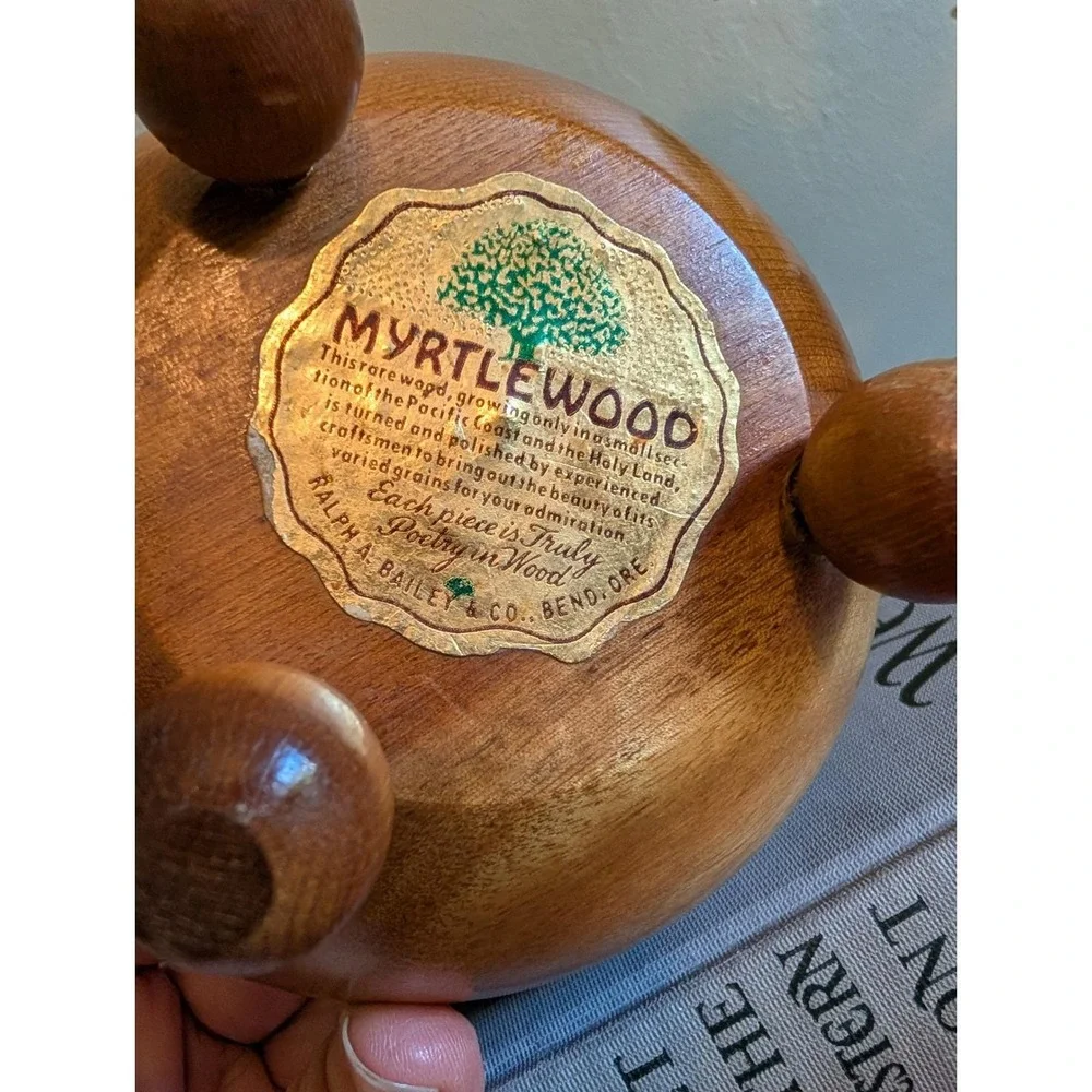 Vintage MCM Myrtlewood‎ Footed Bowl Hand Turned Ball Feet Oregon Ralph A Bailey